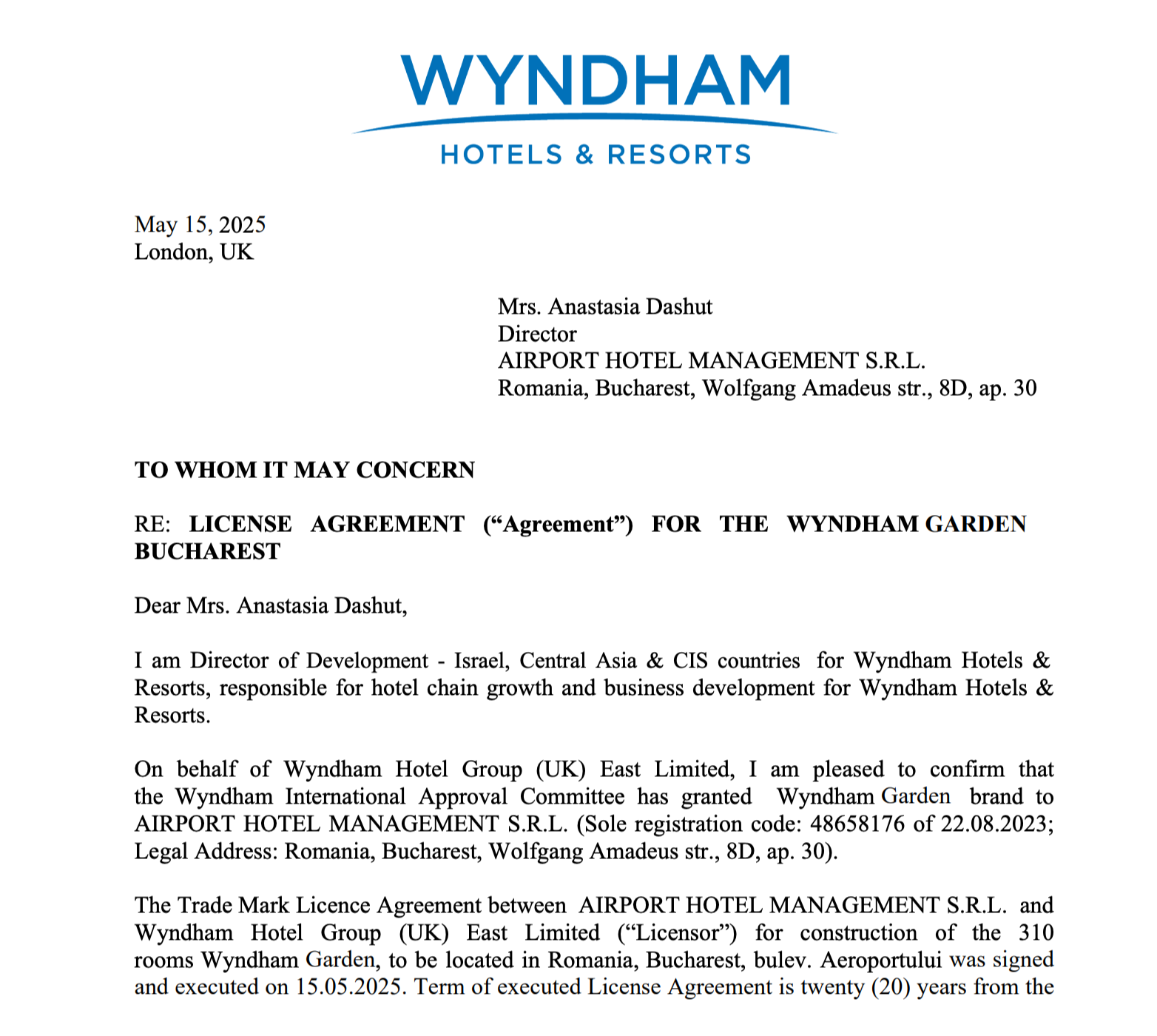 Лицензионное соглашение Wyndham